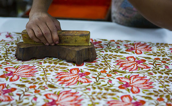 Traditional hand block printing process and beautiful textiles